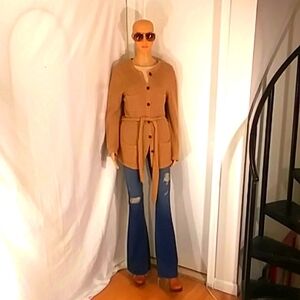 Beautiful Michael Kors Sand Tan Sweater With Leather buttons